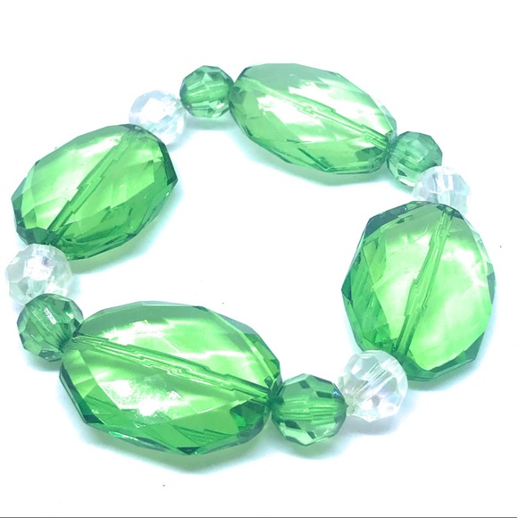 Chunky Green Beaded Stretch Bracelet - Picture 1 of 3